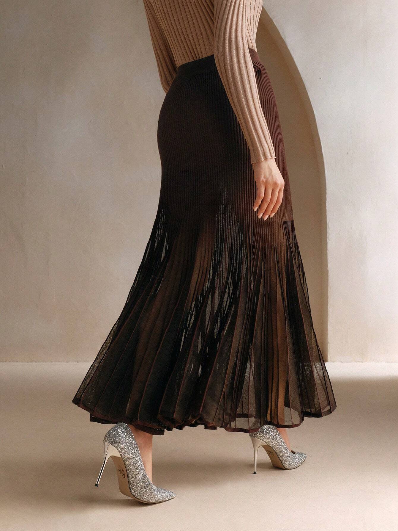 Brown Pleated Skirt