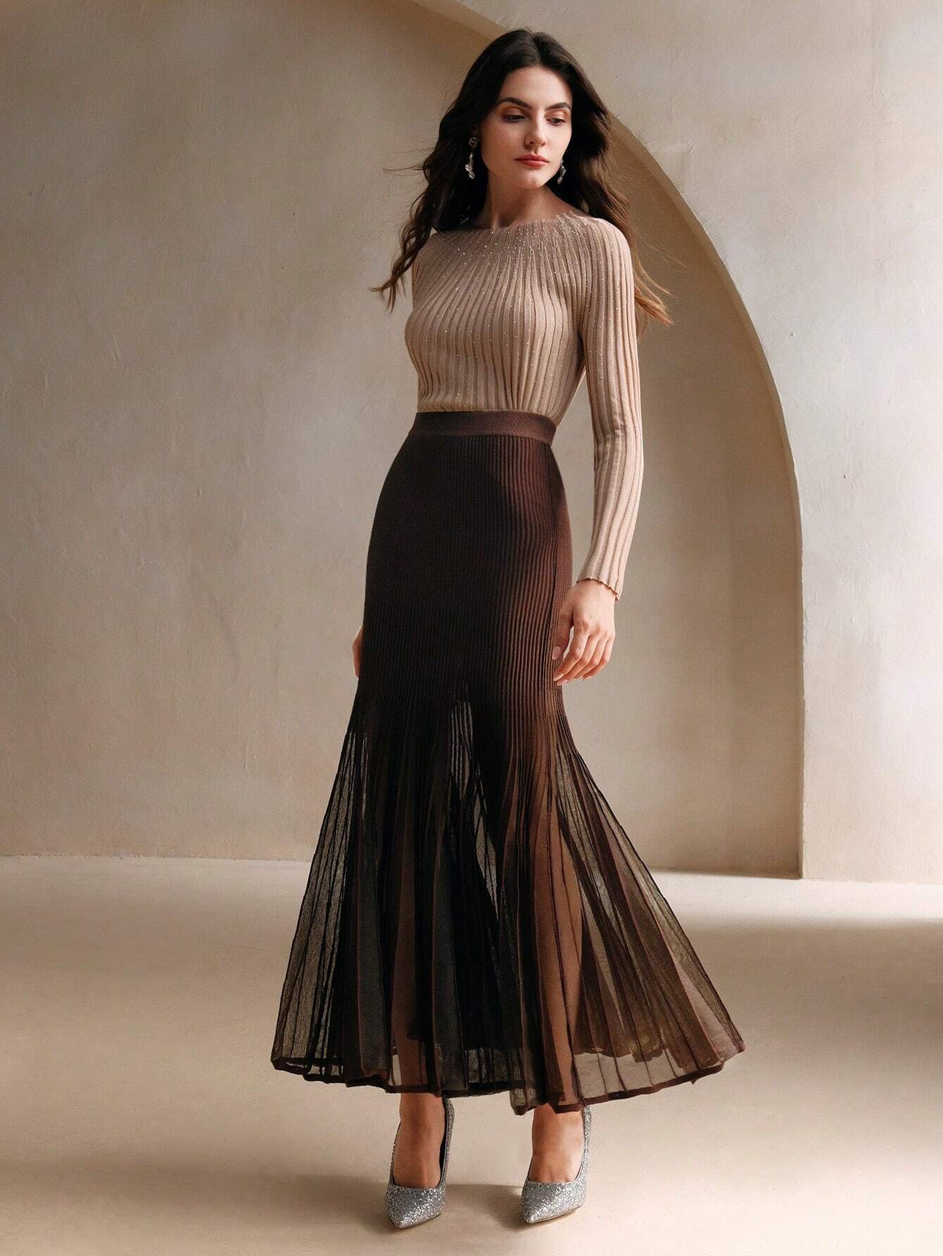 Brown Pleated Skirt