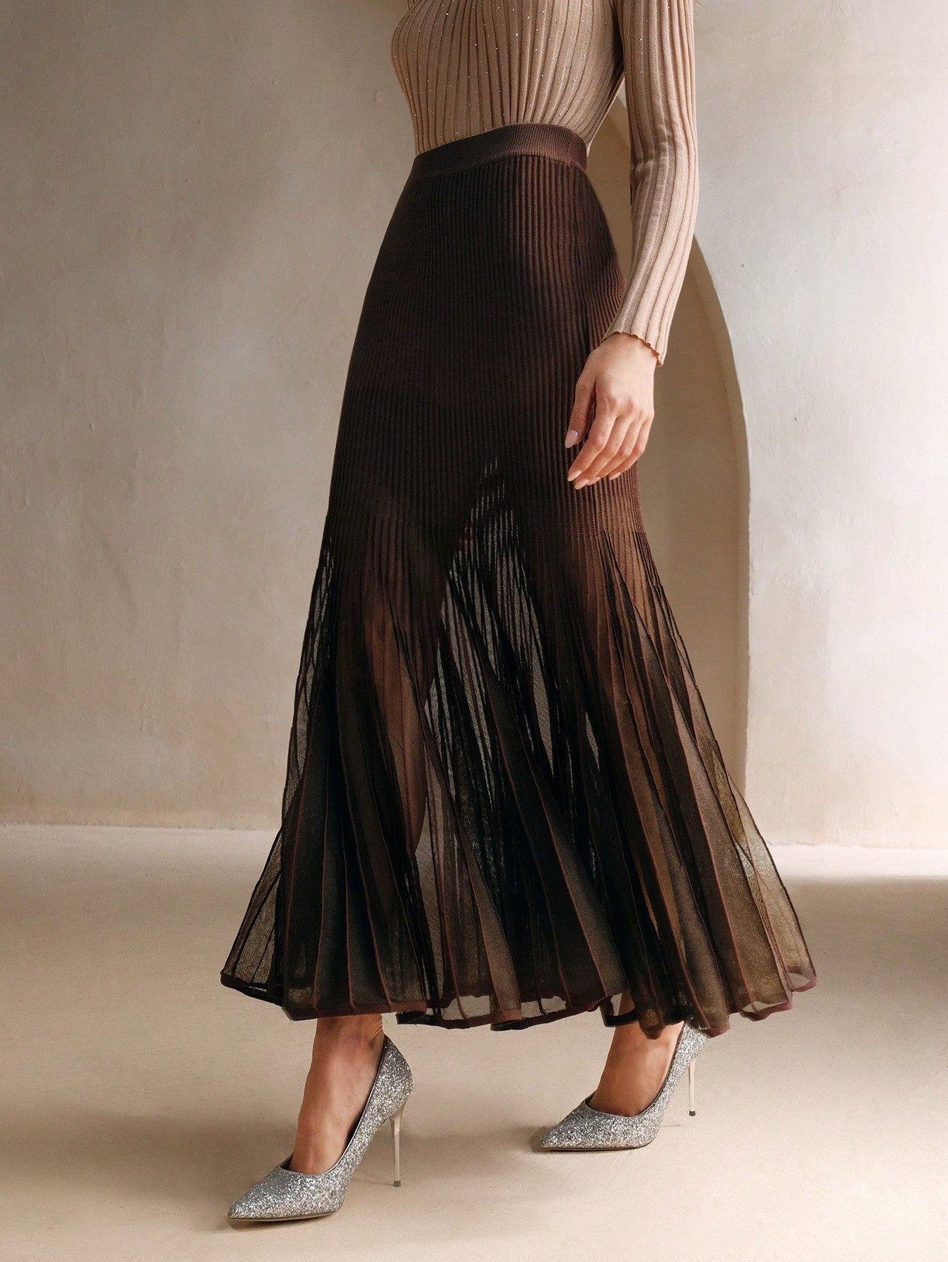 Brown Pleated Skirt