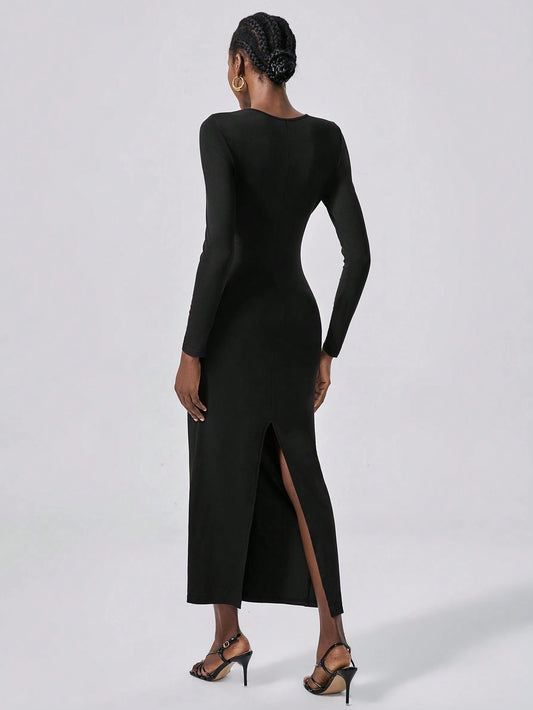 Cutoff Black Dress with Golden Details