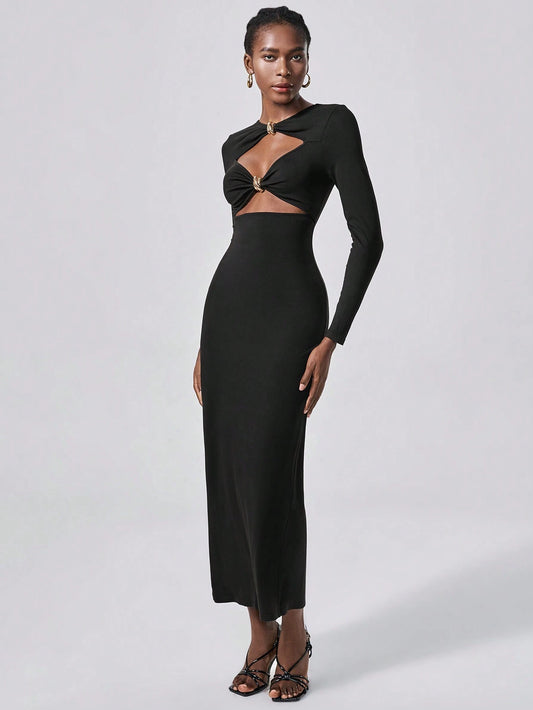 Cutoff Black Dress with Golden Details