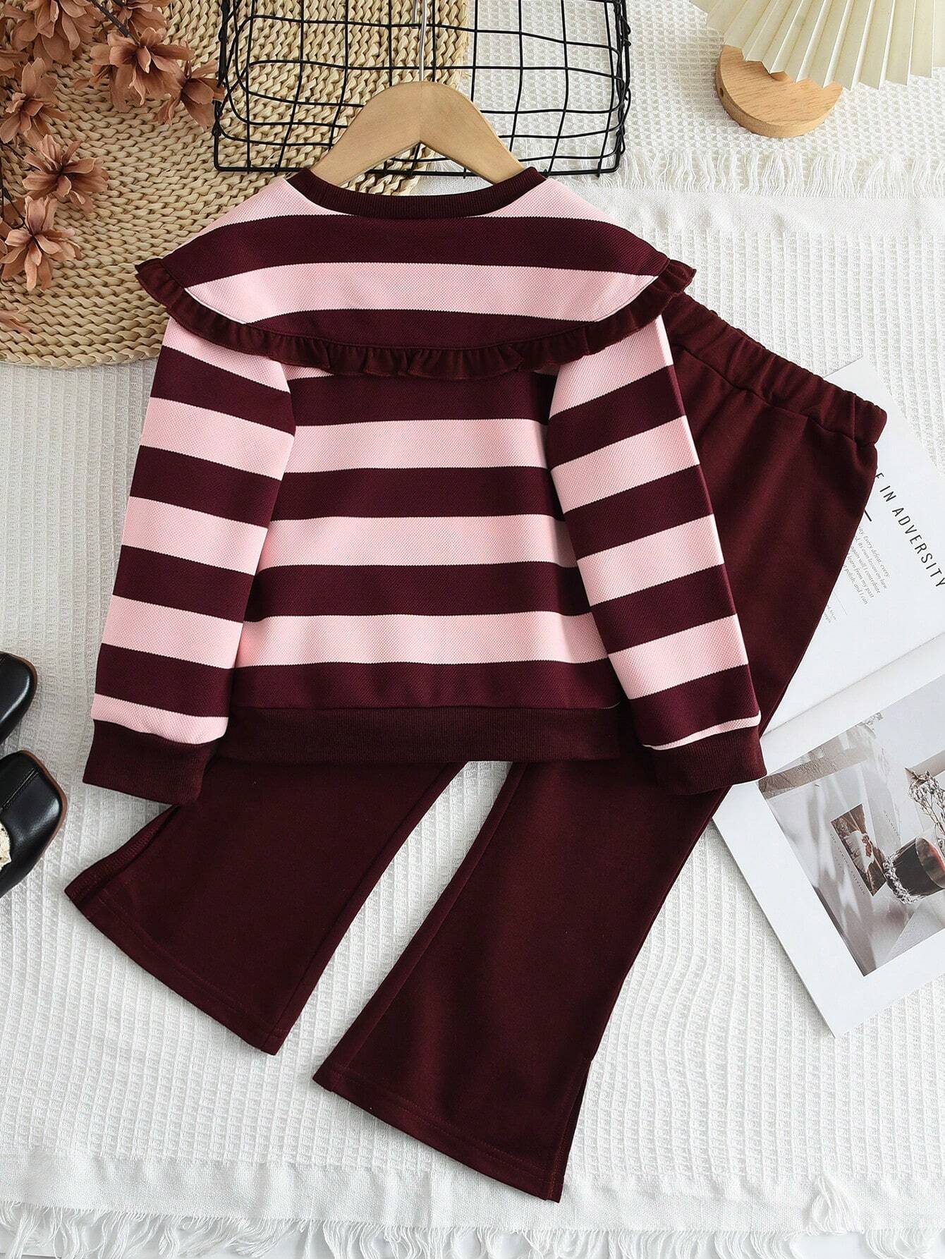 Girls Stripes Burgundy Set