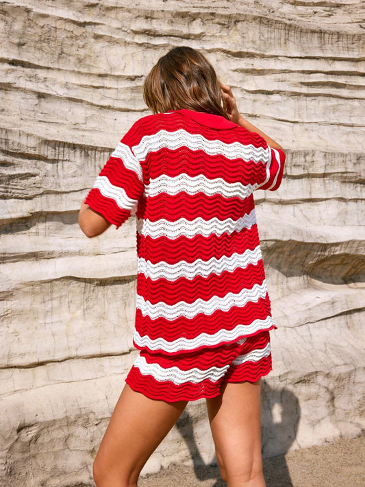 Red Crochet Cover Up Shirt