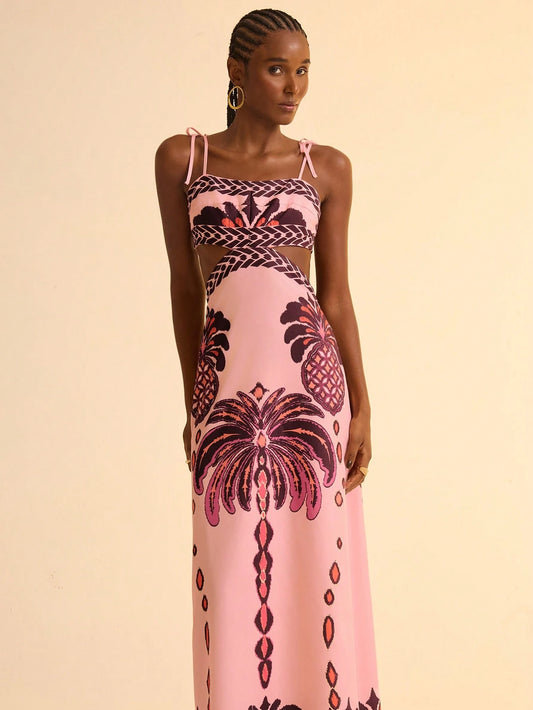 Pink Cut Off Printed Dress
