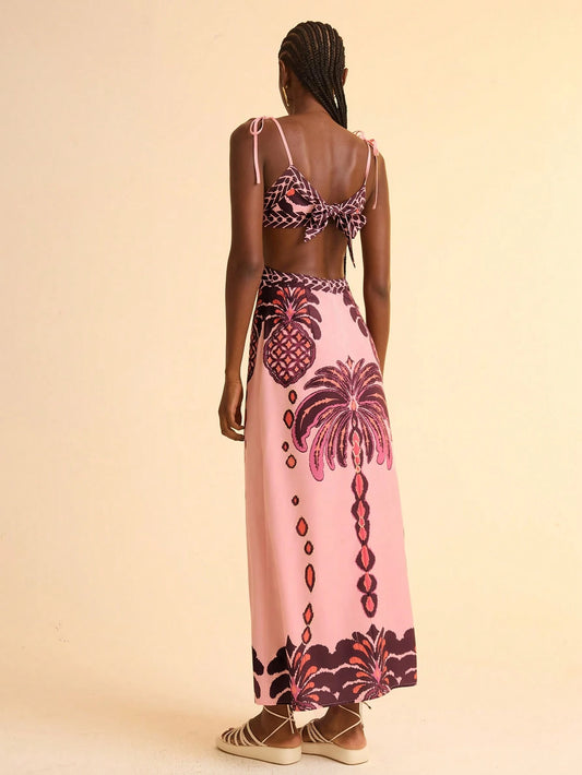 Pink Cut Off Printed Dress