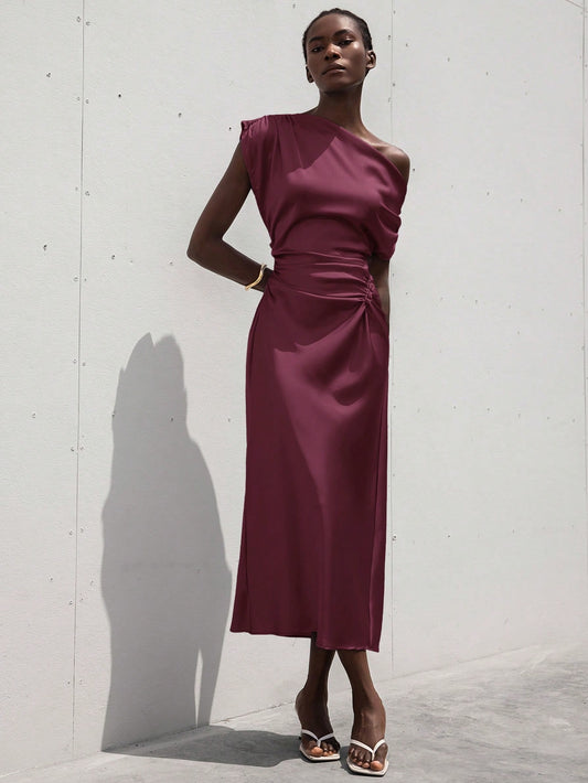 Burgundy Satin Dress