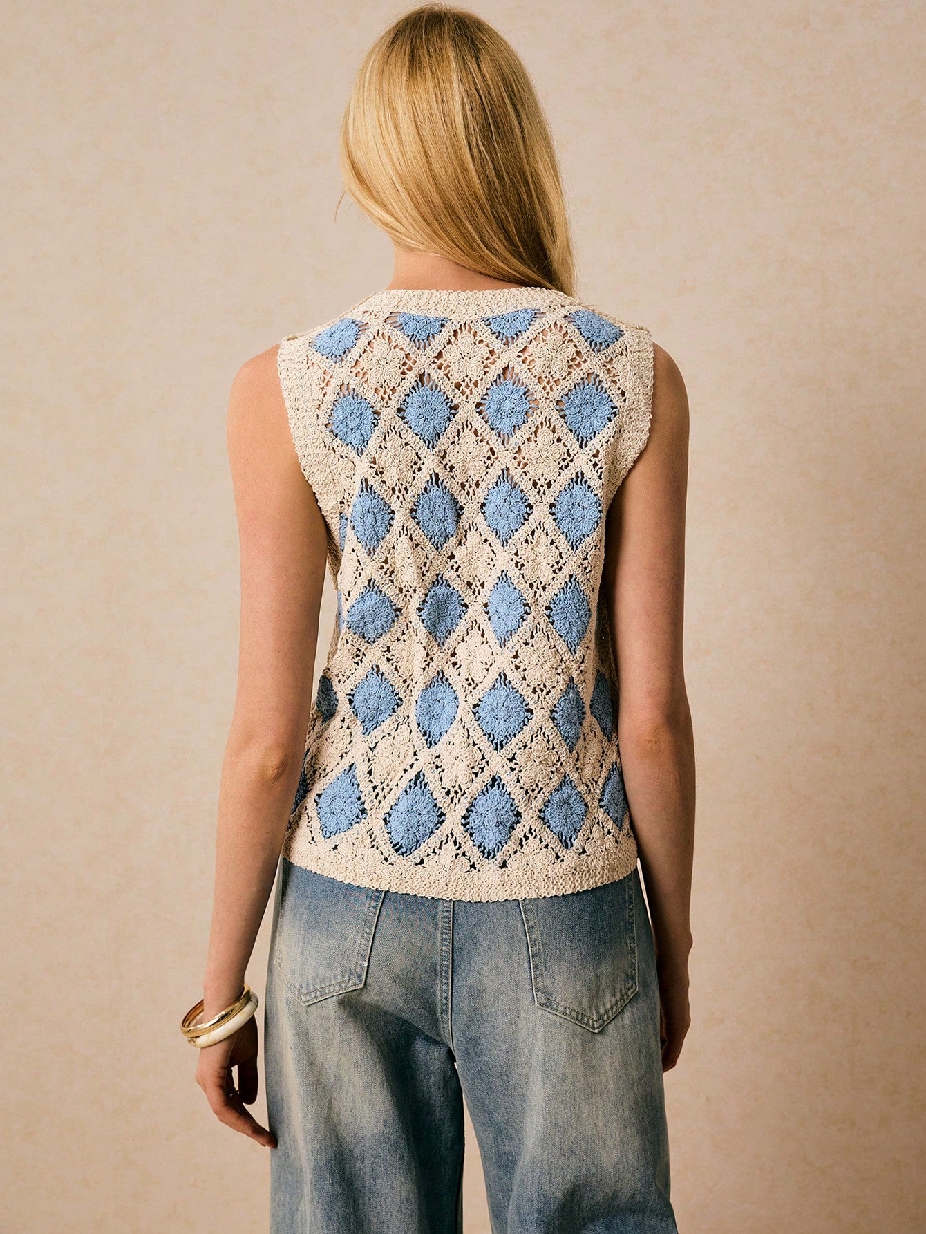 Crochet Beige and Blue Vest
