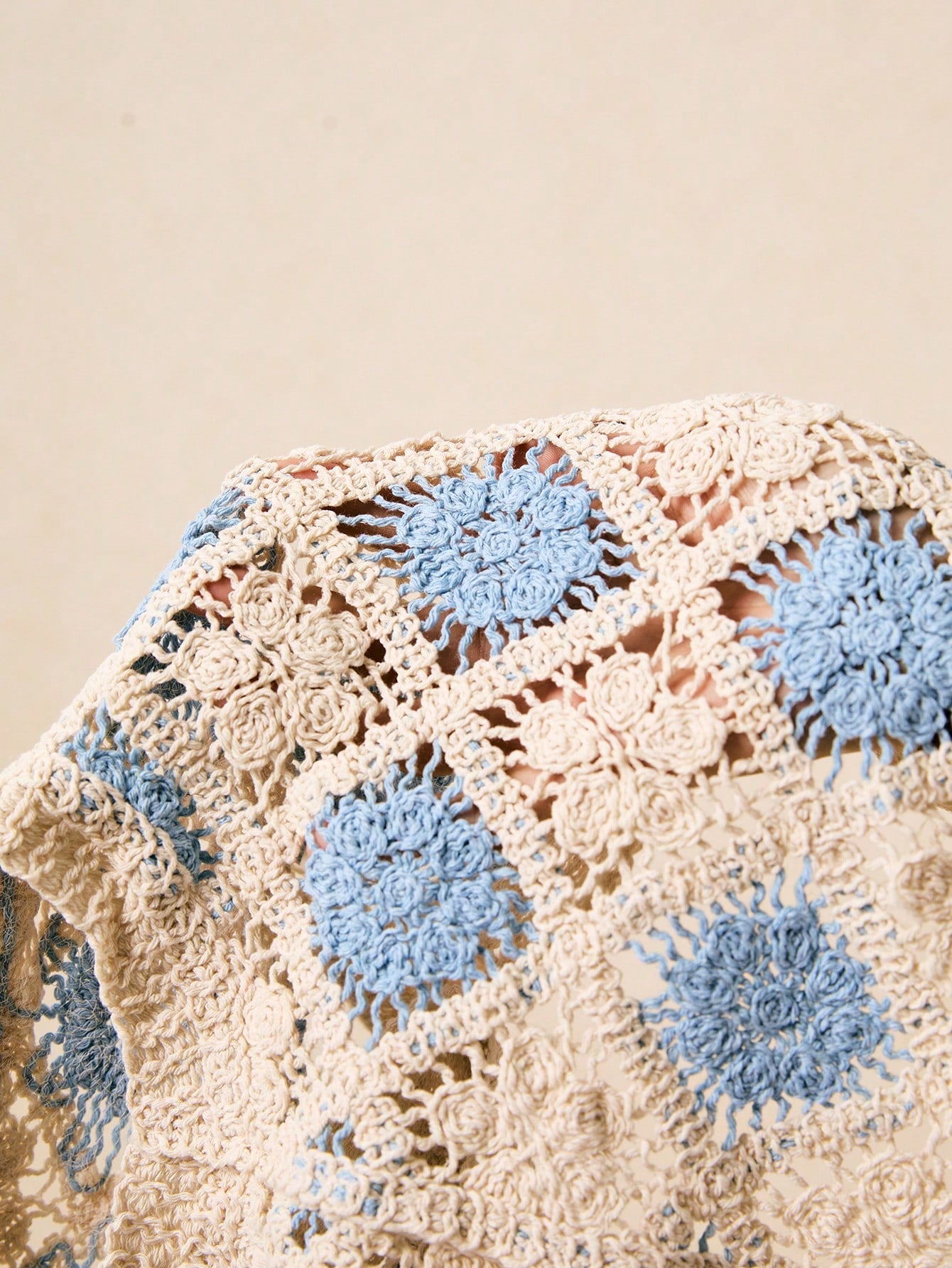 Crochet Beige and Blue Vest