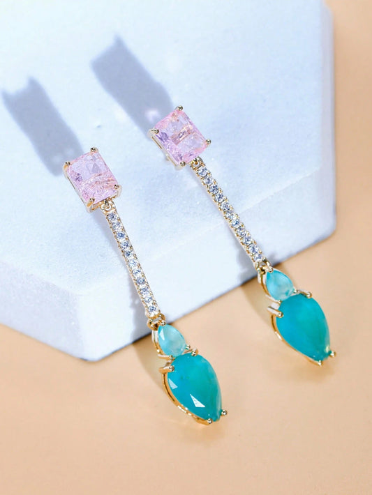 Pendant Blue and Pink Earrings
