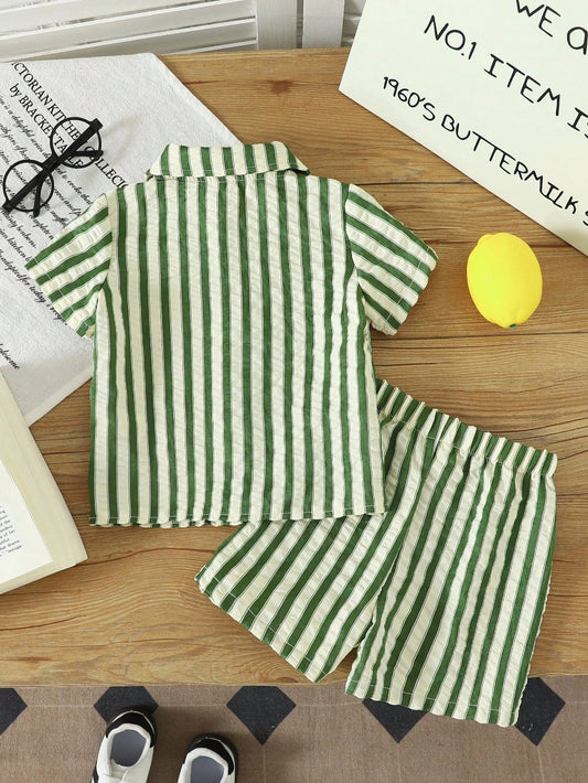 Boys' Striped Shirt And Shorts Set