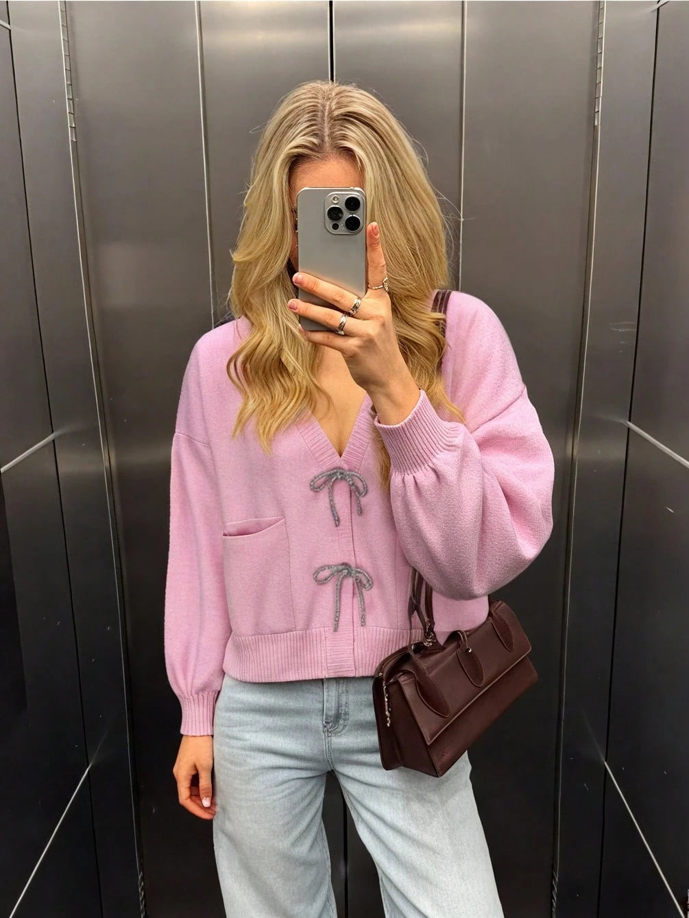 Pink Cardigan with Bows