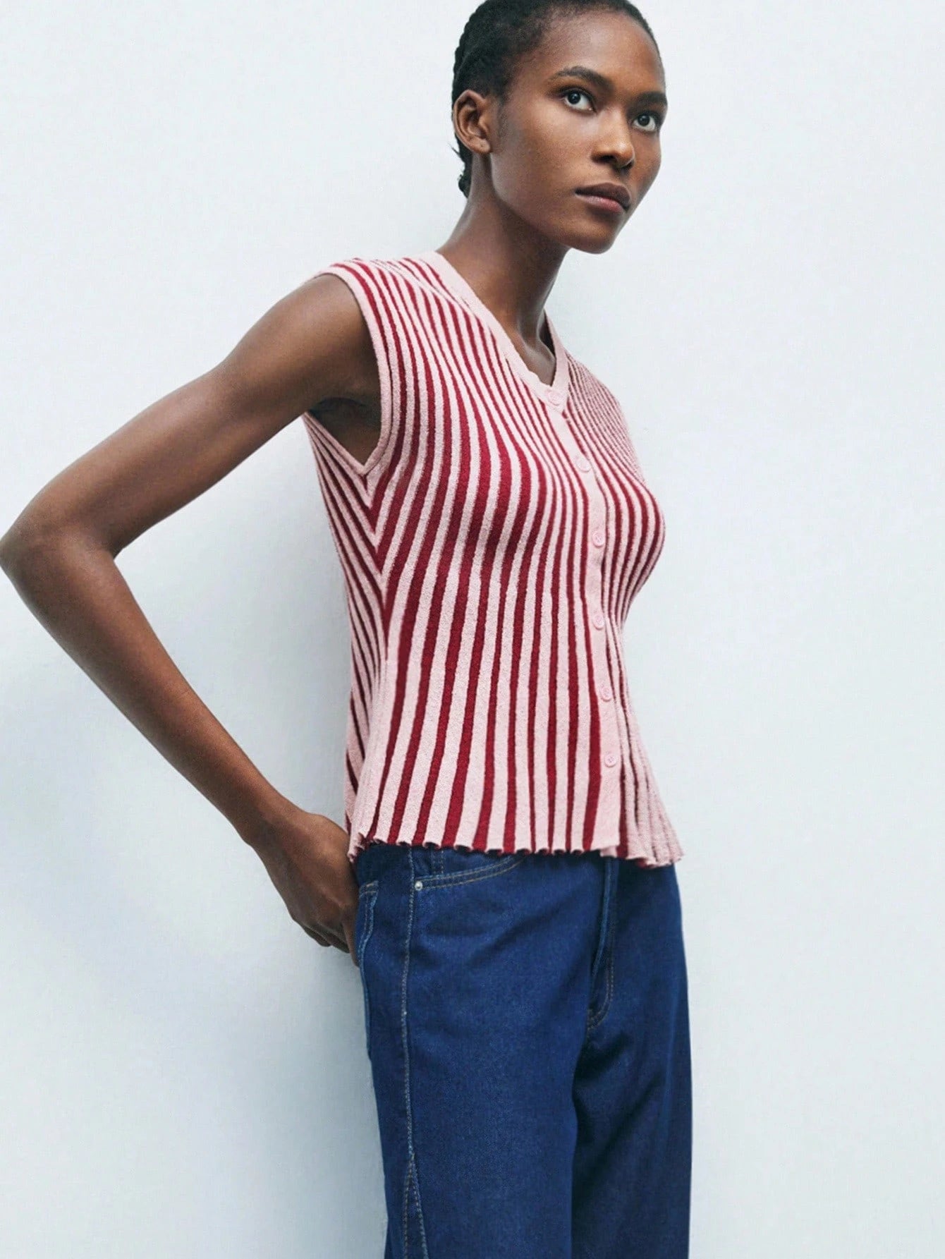 Striped Sleeveless Cardigan