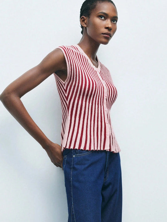 Striped Sleeveless Cardigan