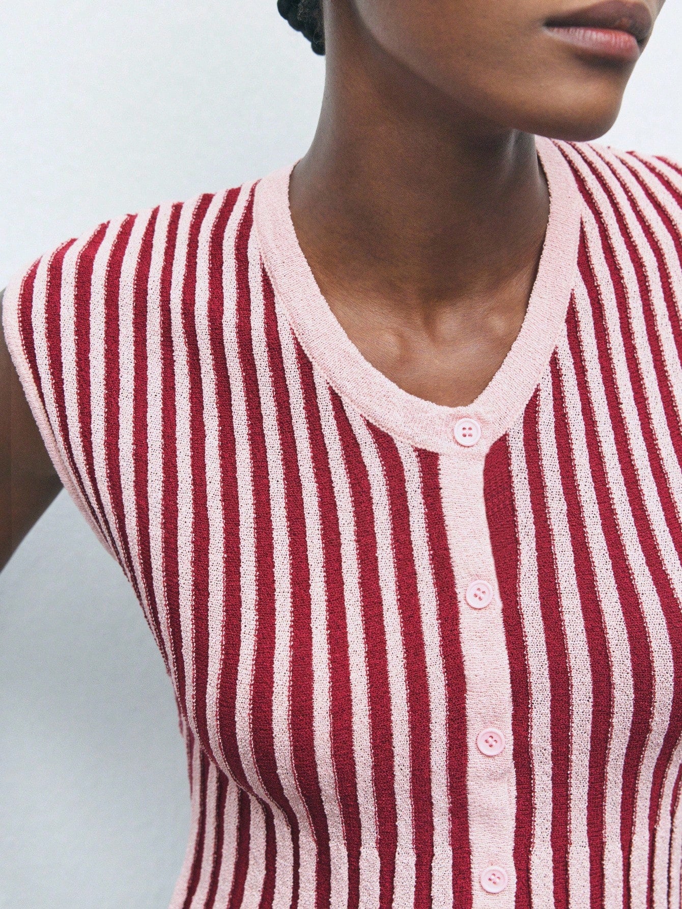 Striped Sleeveless Cardigan