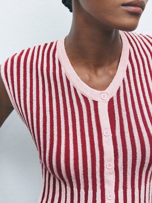 Striped Sleeveless Cardigan