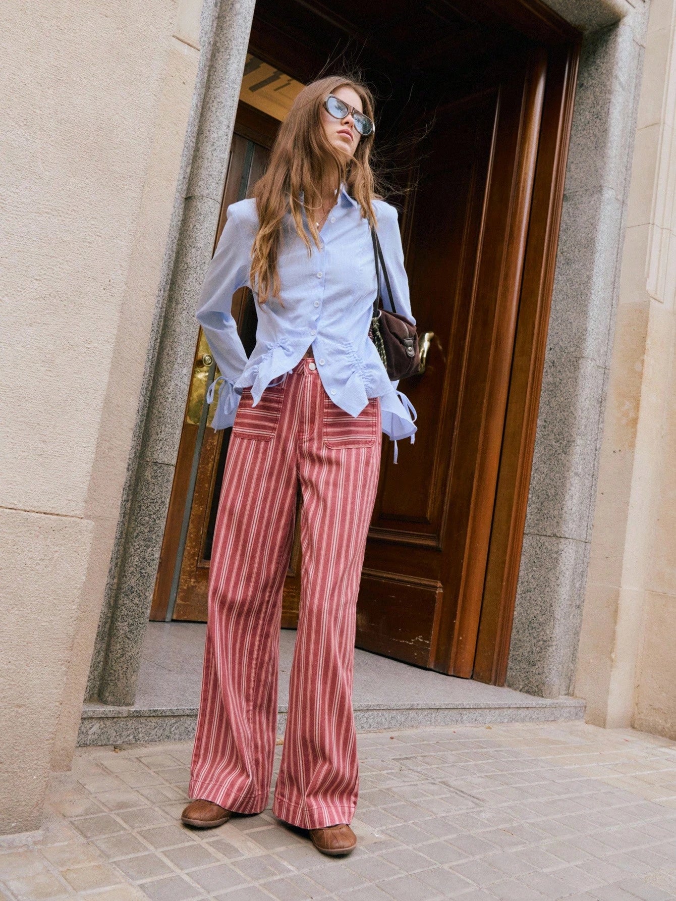 Flared Striped Pink Pants