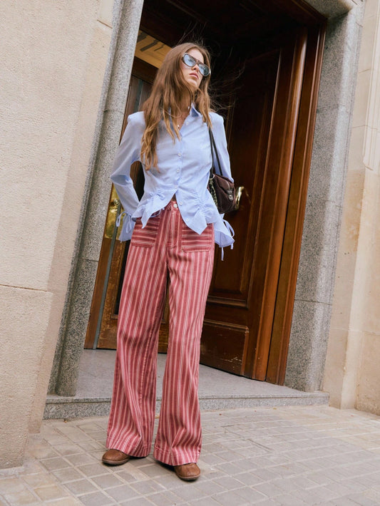 Flared Striped Pink Pants