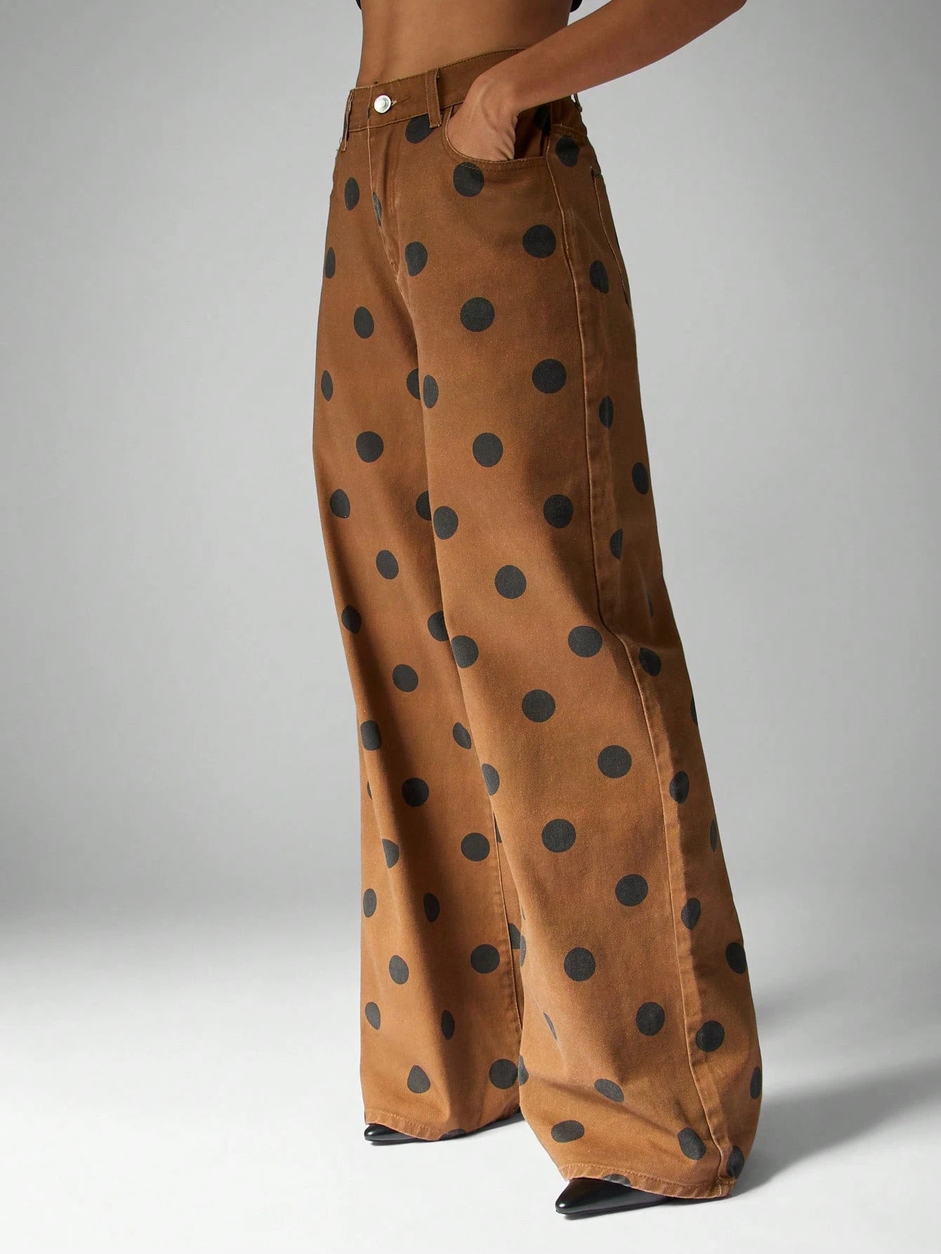 Wide Leg Polka Dot Jeans High Waisted
