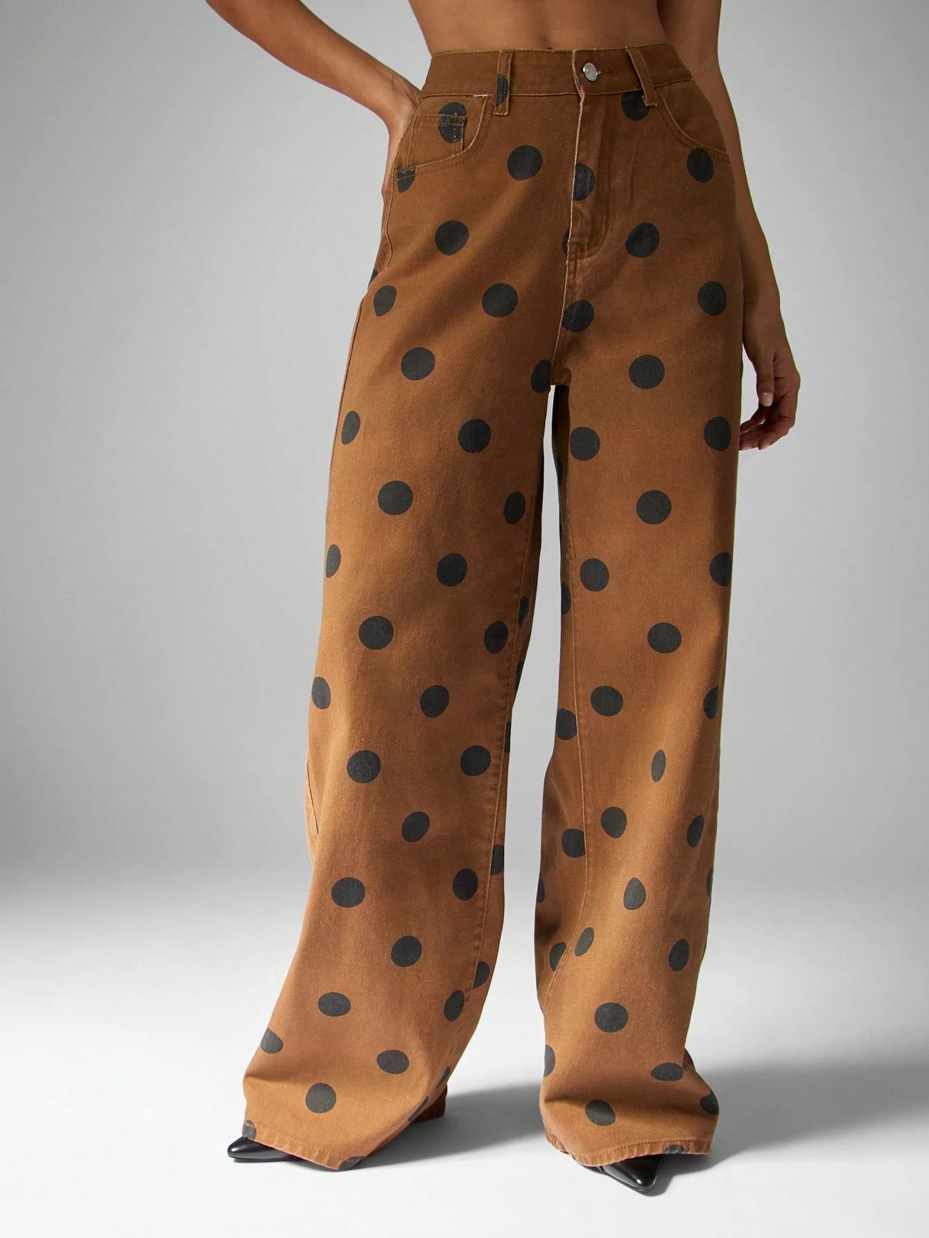 Wide Leg Polka Dot Jeans High Waisted