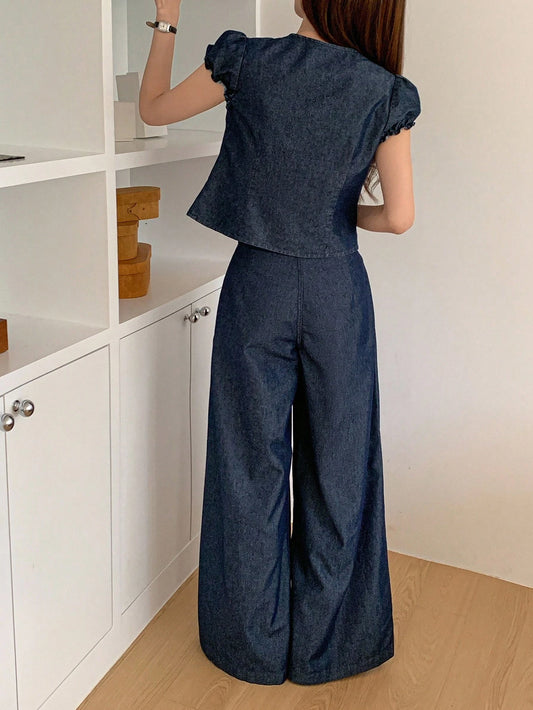 Denim Shirt And Straight Leg Jeans Set