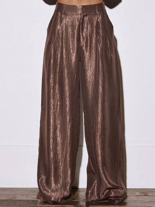 Brown Shiny Wide Pants