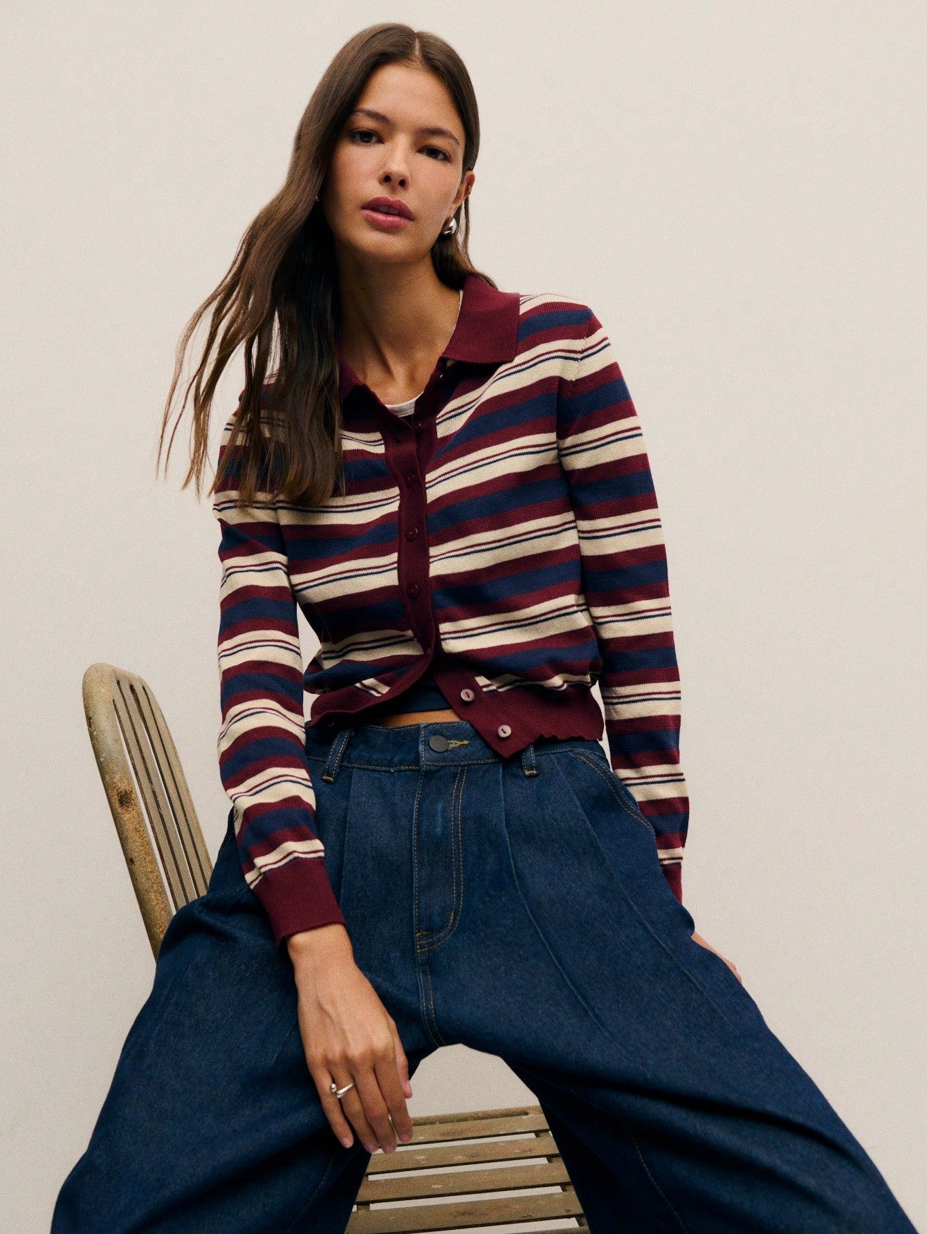 Striped Knit Cardigan With Button Front
