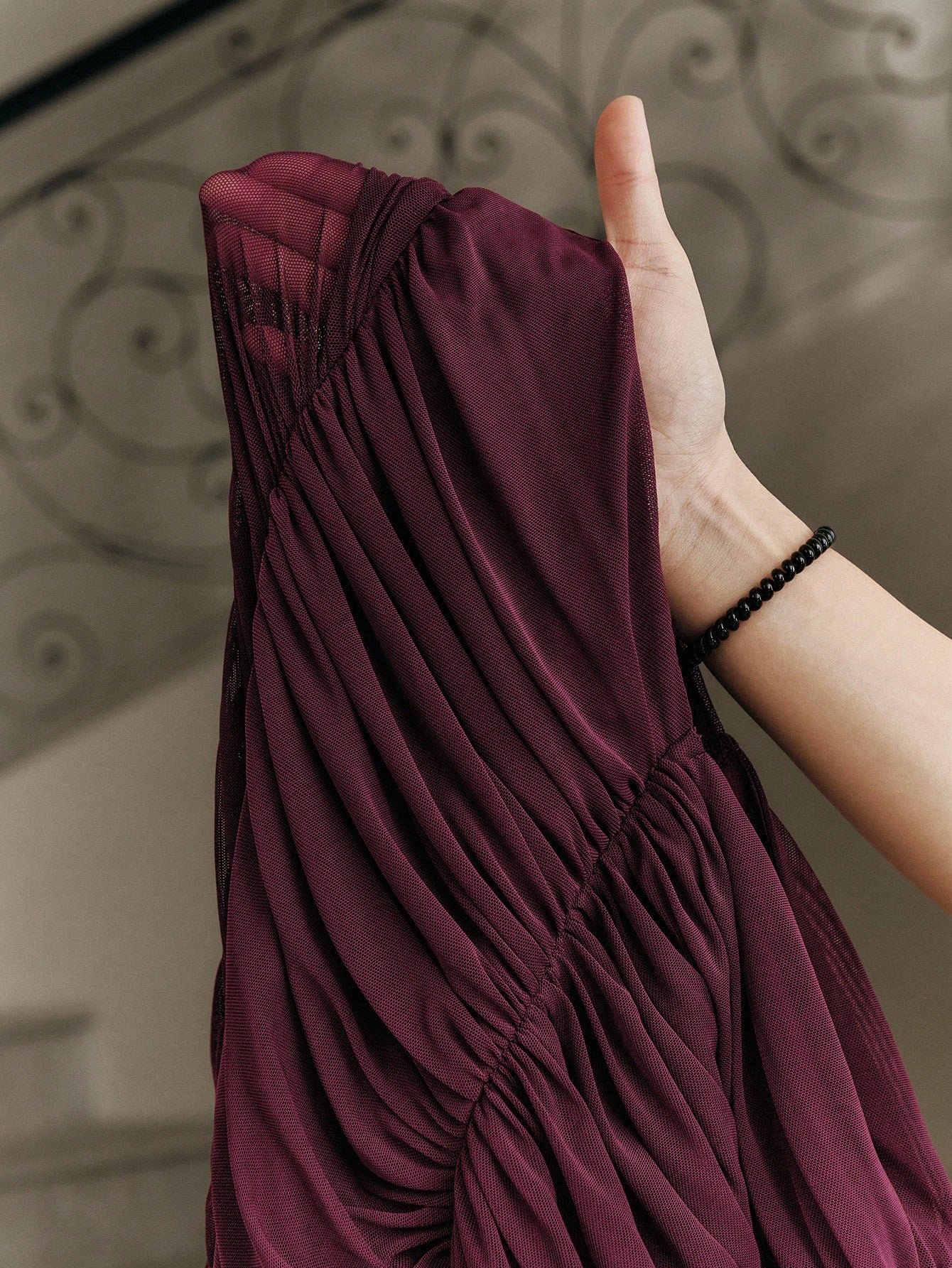 Ruched Burgundy Dress with Fringes