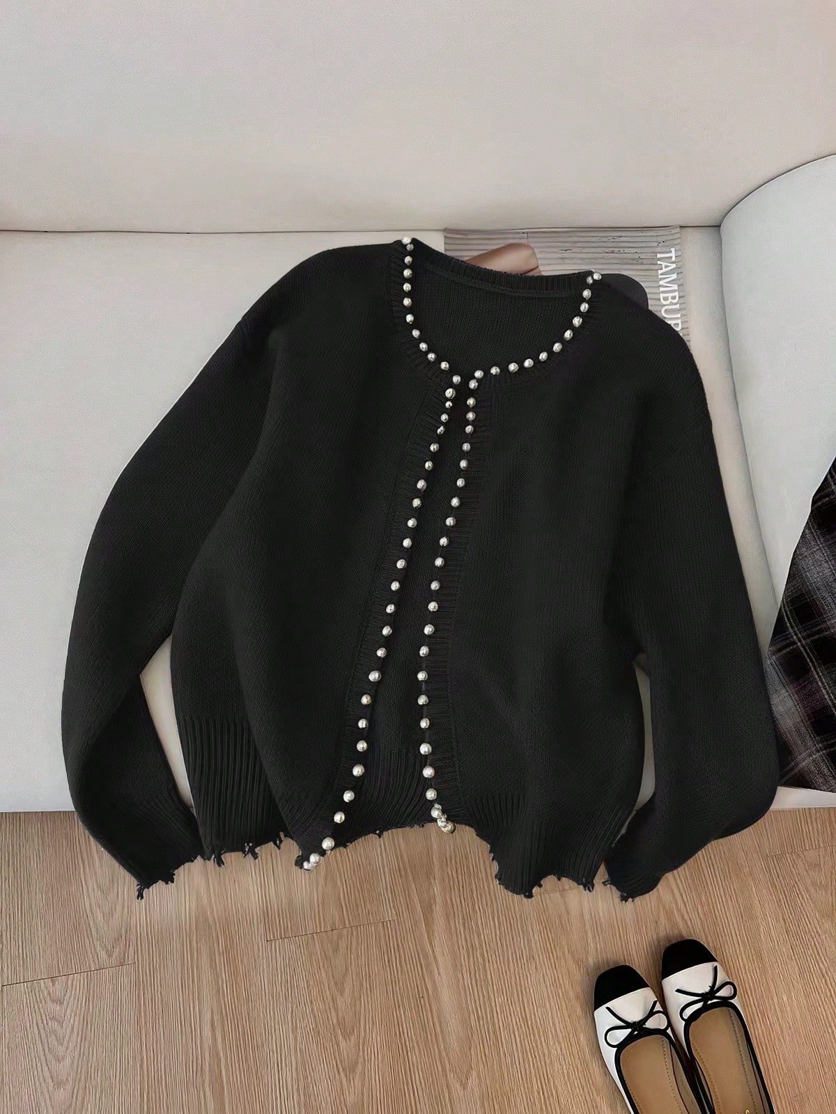 Black Cardigan with Pearls