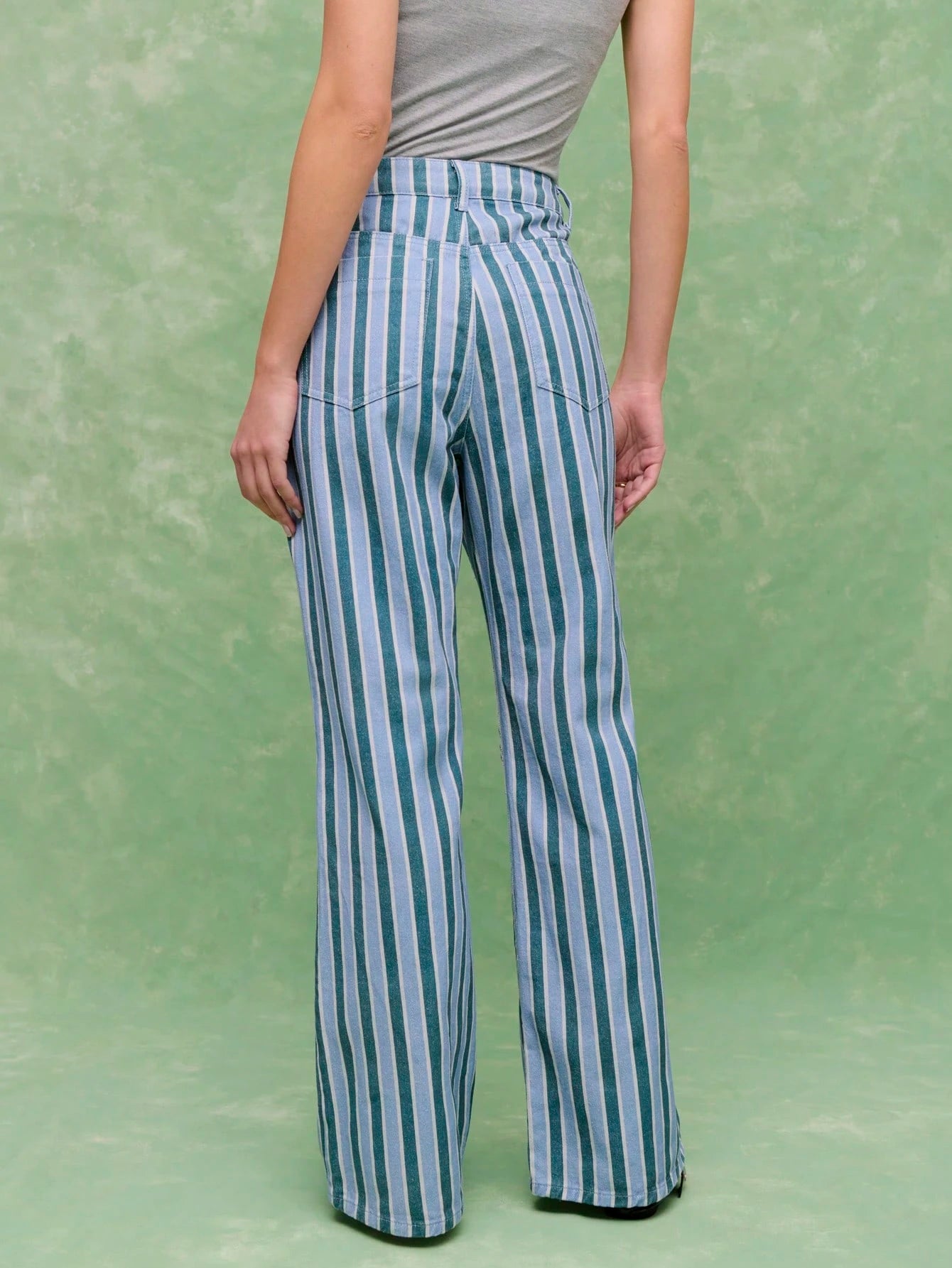 Striped Wide-Leg Pants With Front Pokets