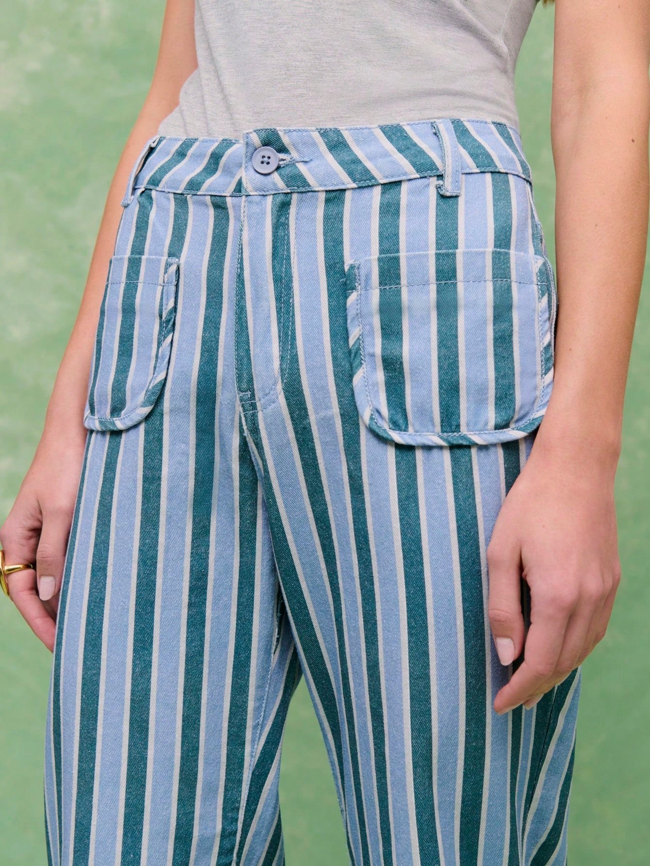 Striped Wide-Leg Pants With Front Pokets