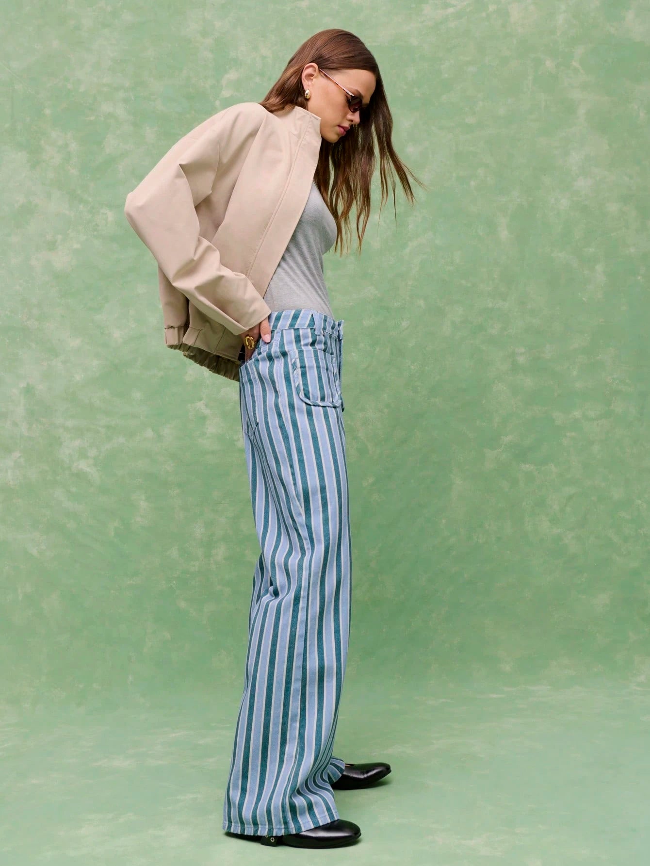 Striped Wide-Leg Pants With Front Pokets