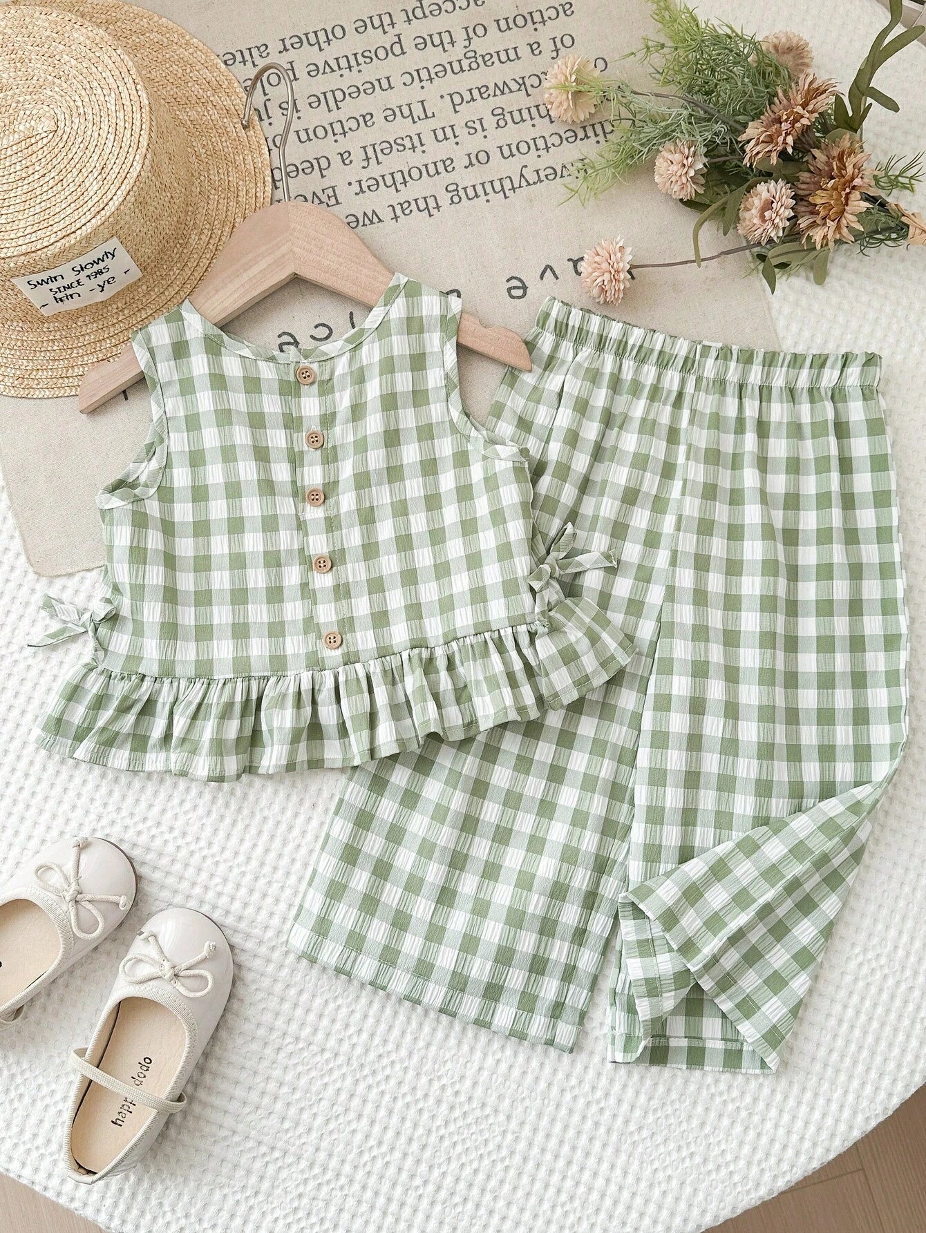 Girls Chequers Green Set