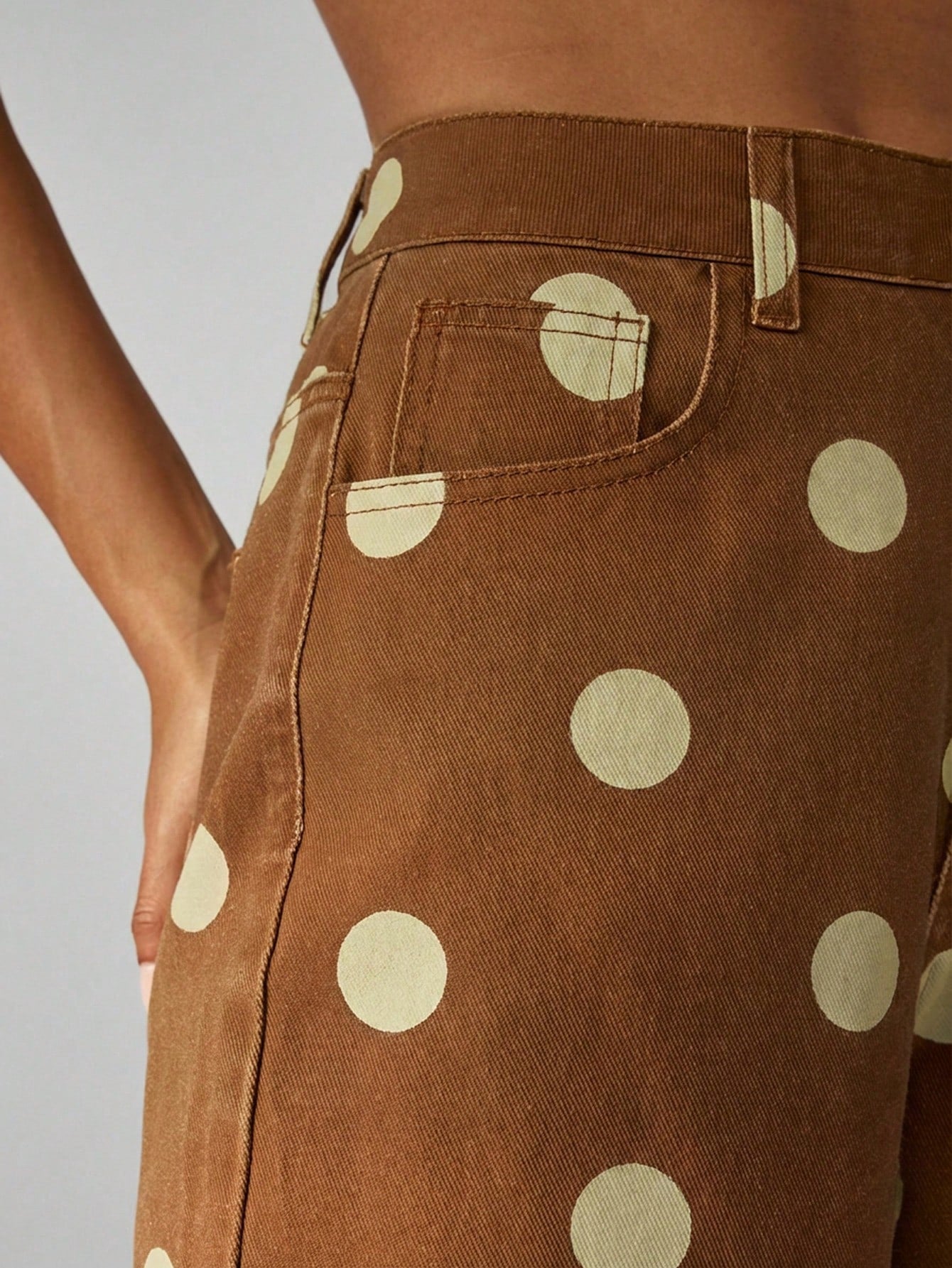 Polka Dot Wide Leg Denim Jeans With Cream Spots