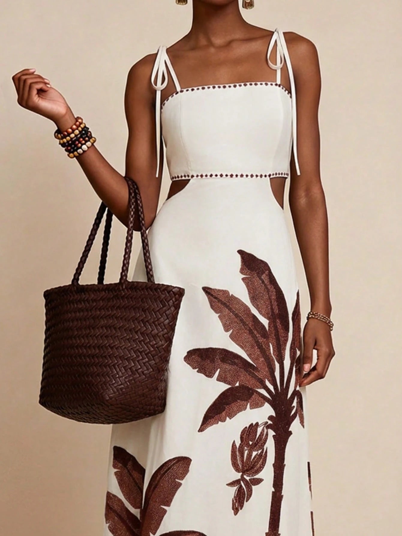 Coconut Tree Print Cut Out Dress