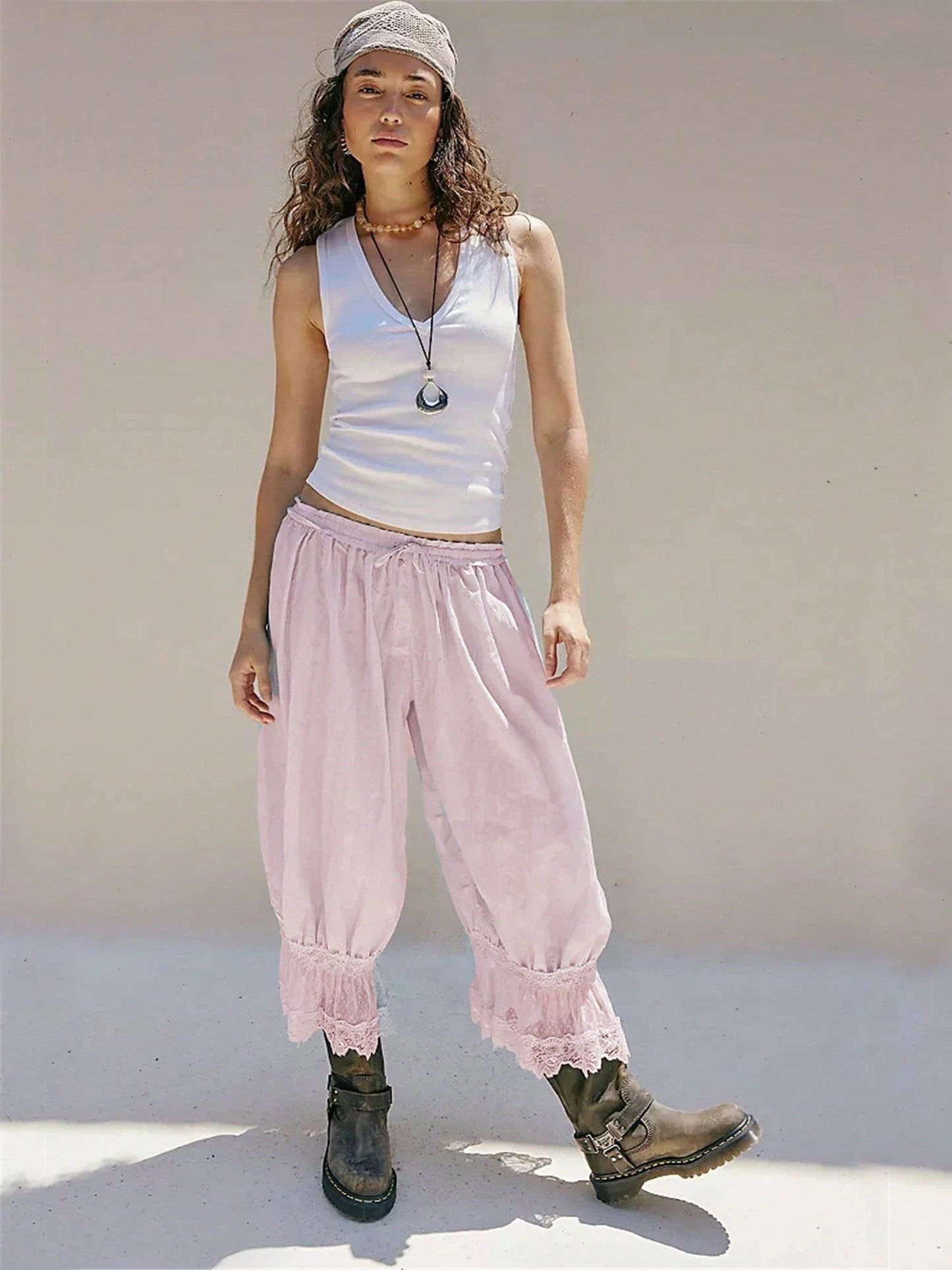 Pink Lace Loose Pants
