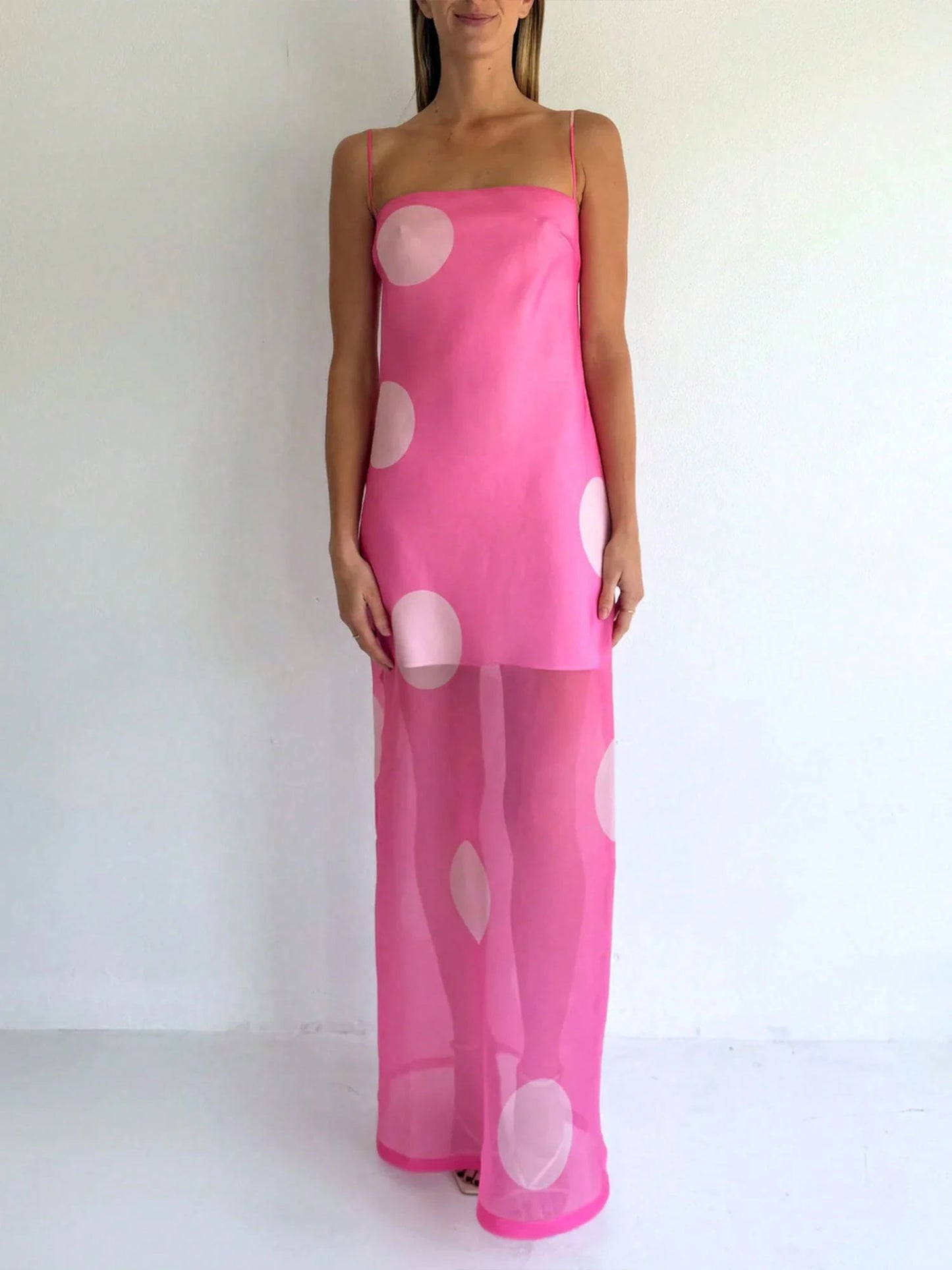 Dot Print Mesh Pink Dress