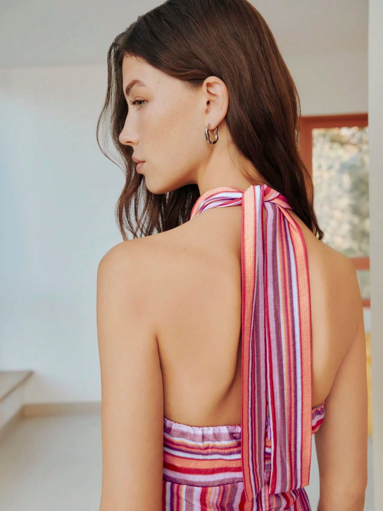 Halter Vertical Stripes Pink Dress