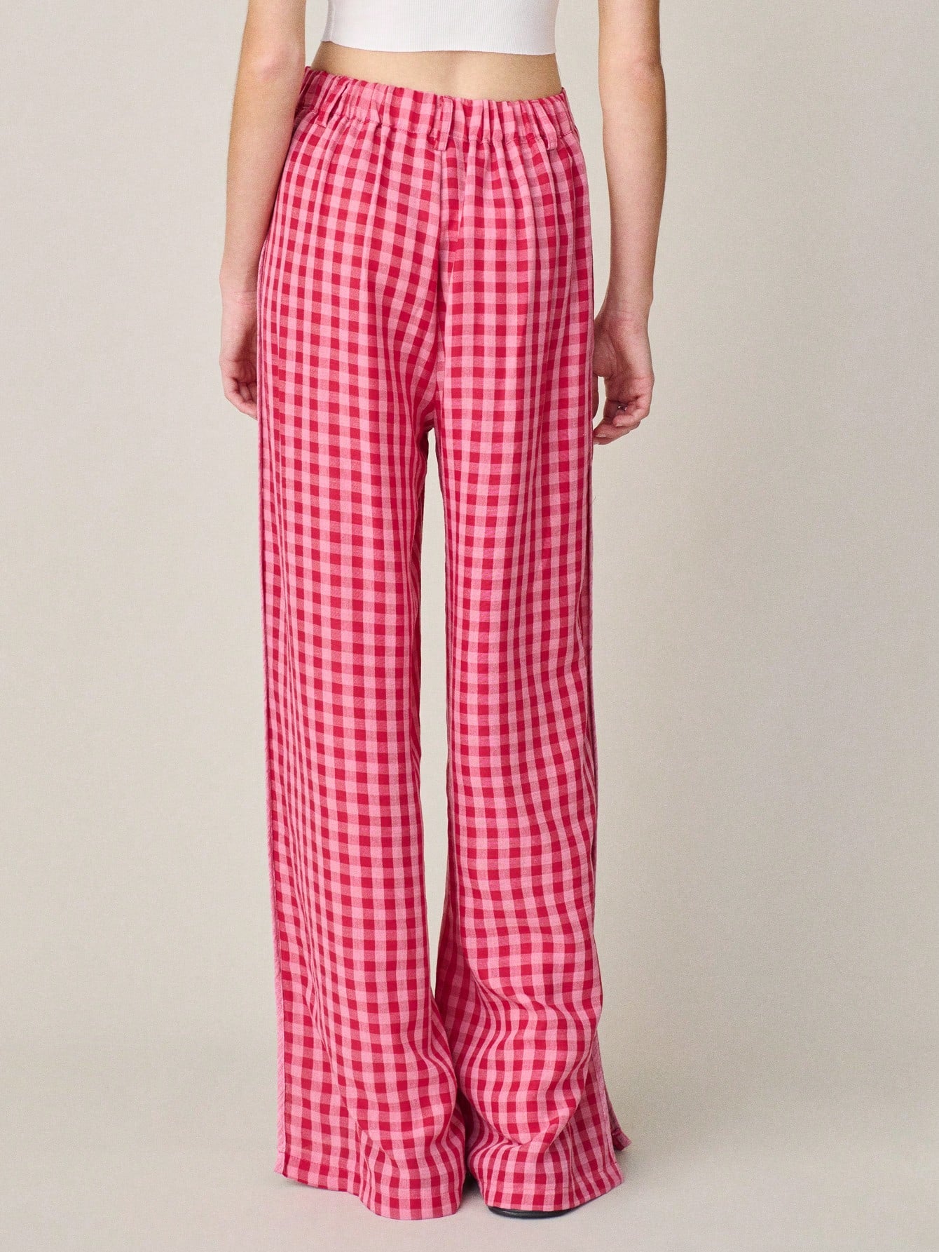 High Waist Pants In Red And Pink Checks