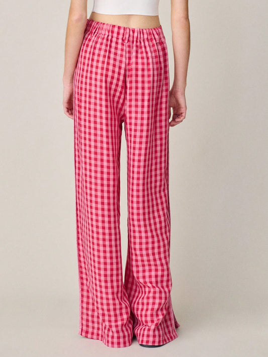 High Waist Pants In Red And Pink Checks