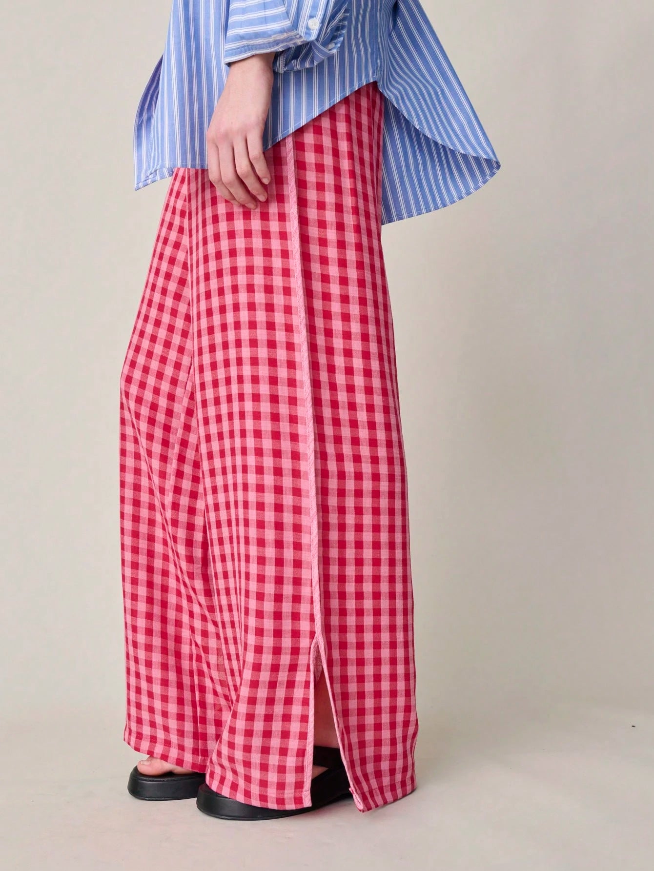 High Waist Pants In Red And Pink Checks