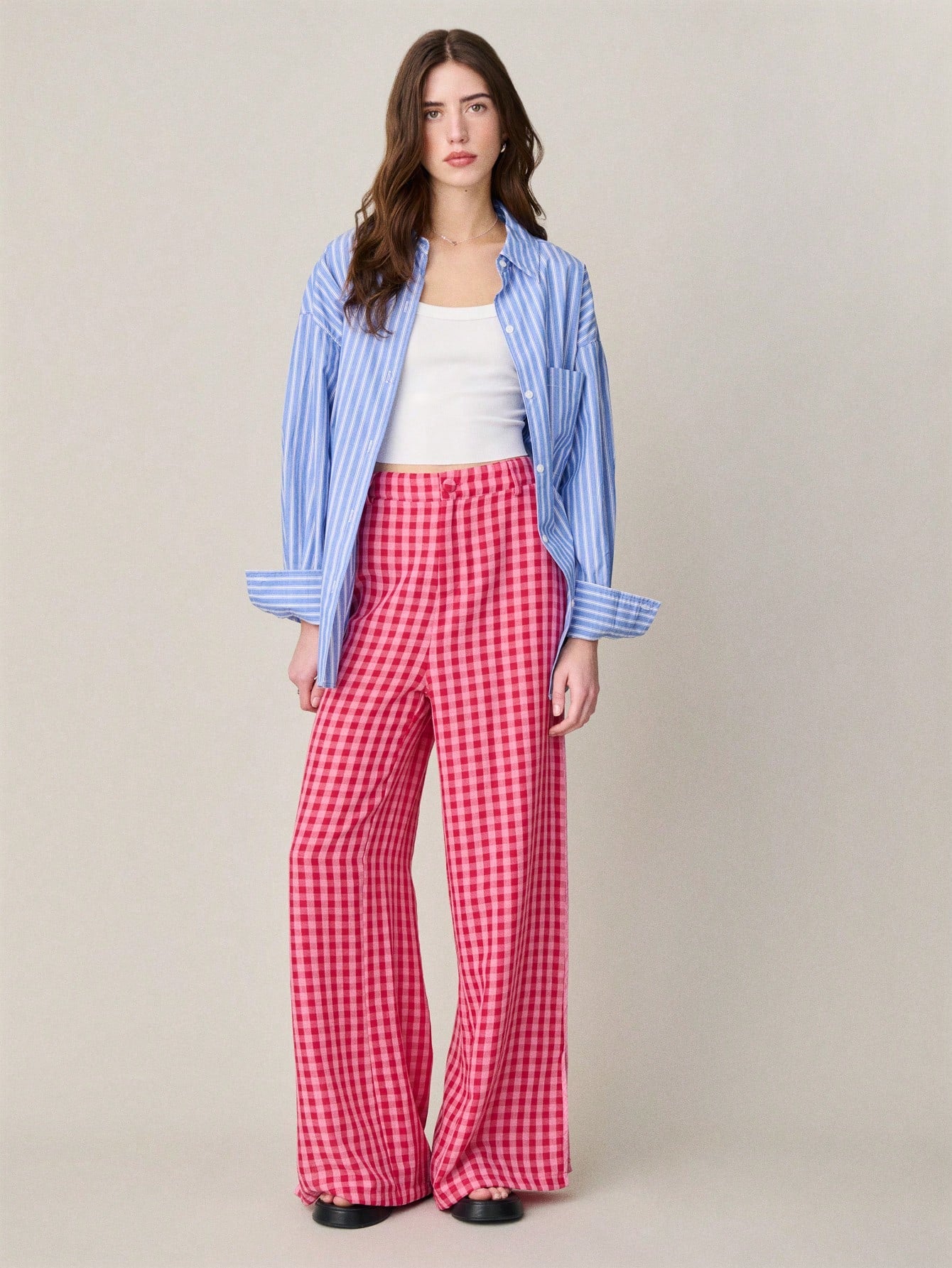 High Waist Pants In Red And Pink Checks