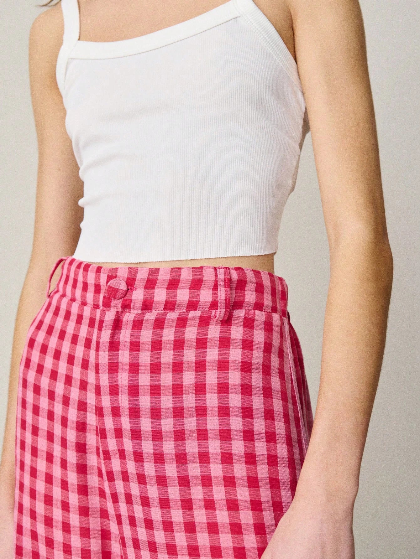 High Waist Pants In Red And Pink Checks