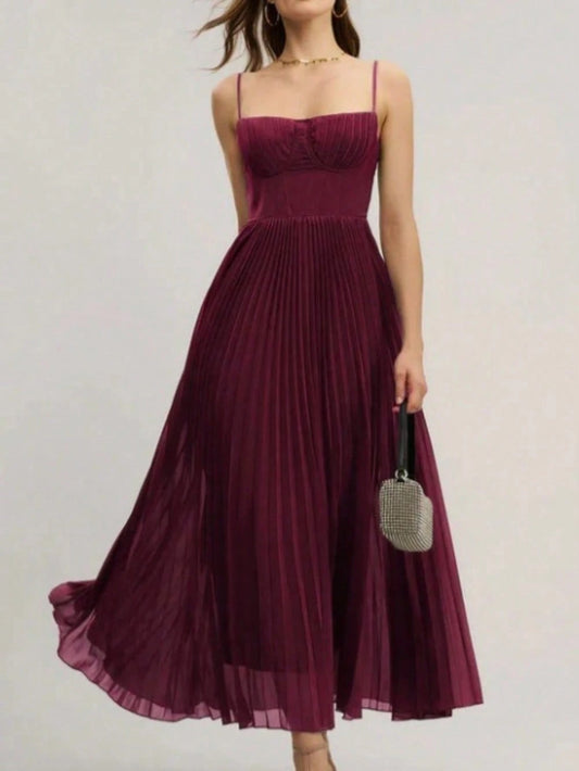 Pleated Burgundy Dress