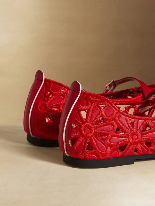 Floral Red Flats