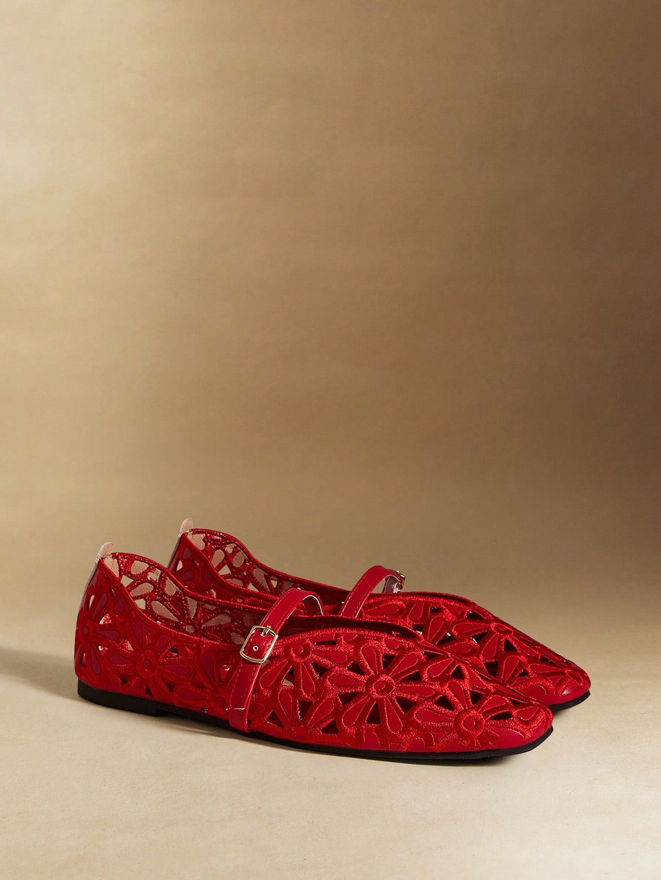 Floral Red Flats