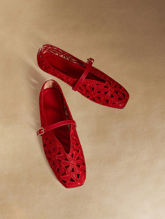 Floral Red Flats