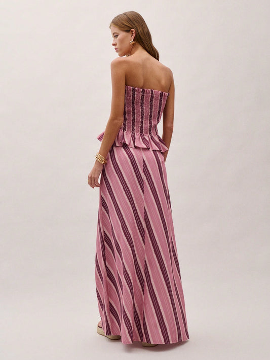 Off Shoulder Strapless Striped Set