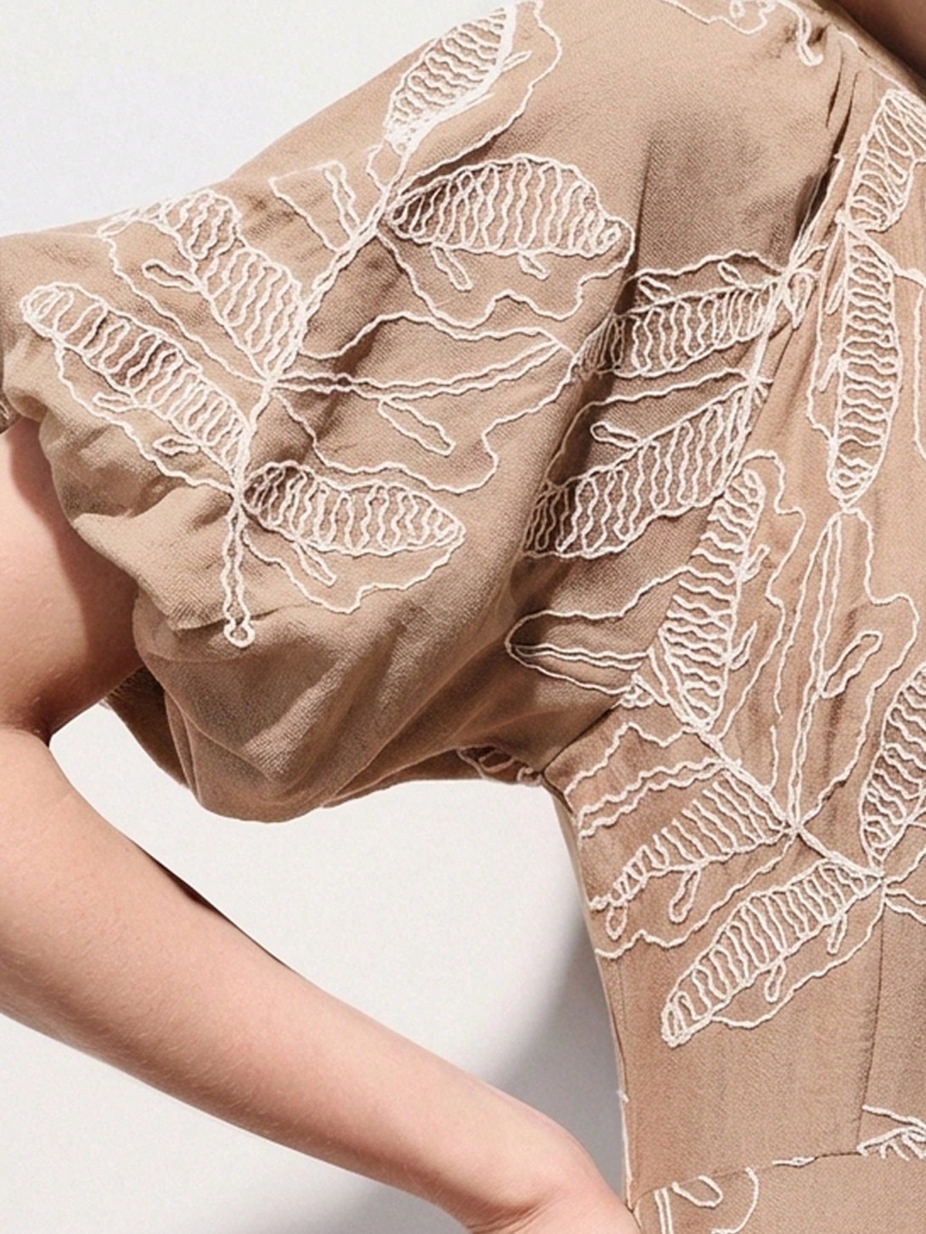 Beige Puffed Sleeve Dress