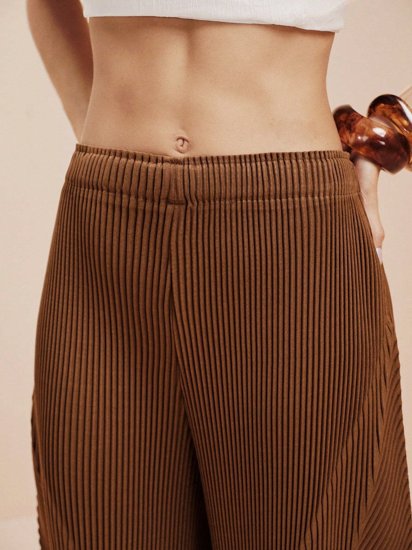Brown Pleated Barrel Pants