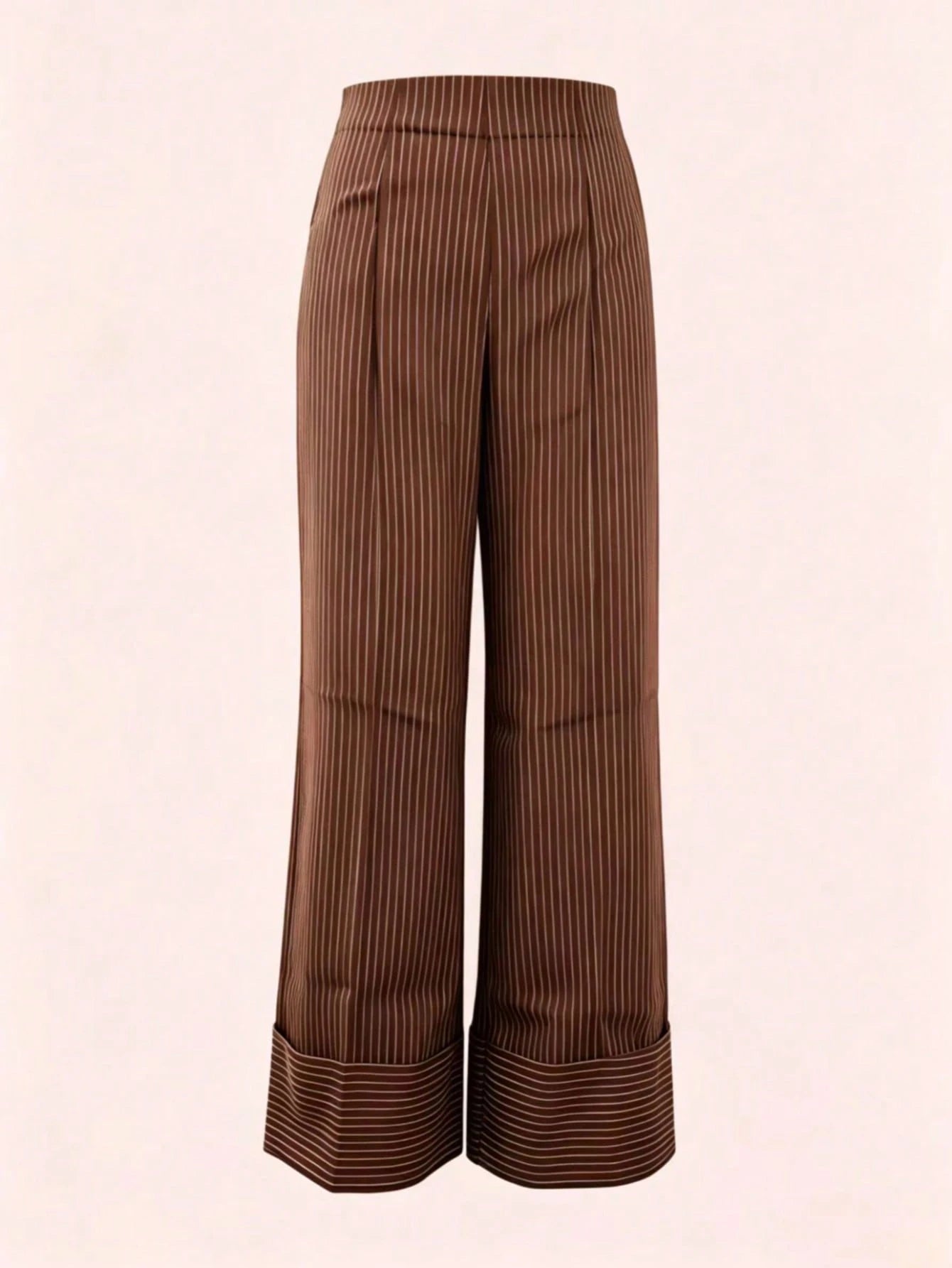 Striped High Waist Straight Brown Pants
